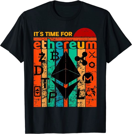 Unissex T-shirt Camiseta para Homem e Mulher Es hora de Ethereum, Bitcoin, Litecoin Crypto