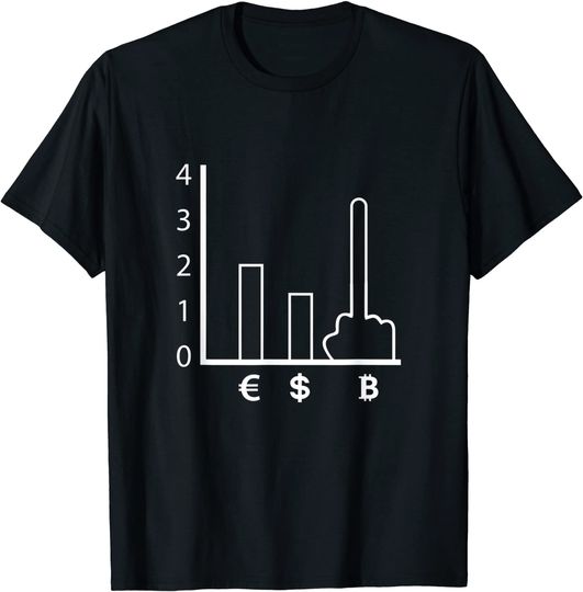 Unissex T-shirt Camiseta para Homem e Mulher  Dedo Medio Bitcoin Euro Dólar Dinheiro
