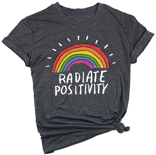Discover T-shirt Camiseta Manga Curta Unissexo Arco-íris Radiate Positivity