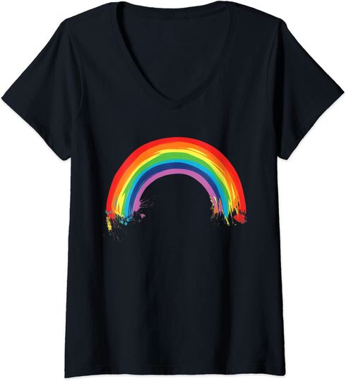 Discover T-shirt Camiseta de Mulher com Decote em V Desenho Arco-íris