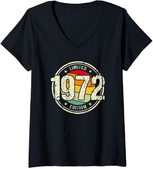 Discover T-shirt Camiseta de Mulher com Decote em V Distintivo Clássico Edição Limitada 1972