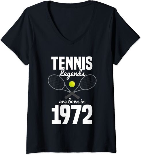 Discover T-shirt de Mulher com Decote em V Tennis Lengends Presente para Pessoas Nascidas em 1972