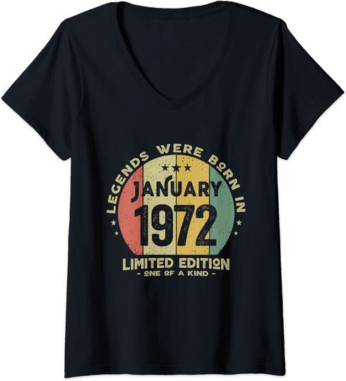 Discover T-shirt Camiseta Feminina com Decote em V Vintage Presente para Pessoas Nascidas em 1972