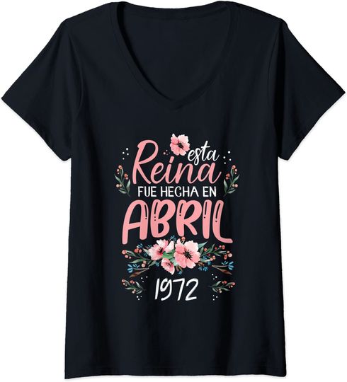Discover T-shirt Camiseta Feminina com Decote em V Presente Ideal Esta Rainha Nasceu Em Abril 1972