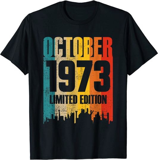 Discover Unissex T-Shirt 1973 Outubro 48 Anos Aniversário Edição Limitada Retro