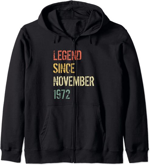 Discover Hoodie Sweater com Capuz e Fecho-éclair para Homem e Mulher Vintage Legend Since November 1972