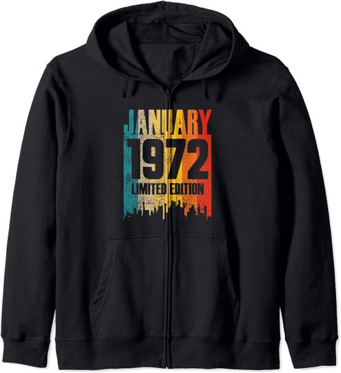 Discover Hoodie Sweater com Capuz e Fecho-éclair Masculino Feminino Estilo Retrô Presente para Pessoas Nascidas em Janeiro 1972