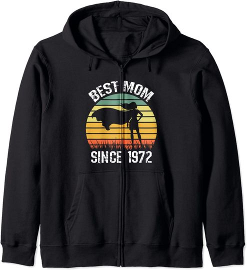 Discover Best Mom Since 1972 Presente Ideal para Mães | Hoodie Sweater com Capuz e Fecho-éclair