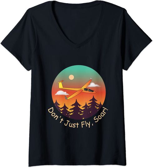 Discover T-shirt com Decote em V Avião No Céu Ao Pôr do Sol