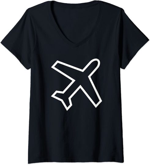 Discover T-shirt Feminino com Decote em V Símbolo de Avião