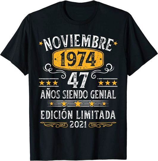 Discover Unissex T-Shirt Feliz Aniversário Nascida Novembro de 1974