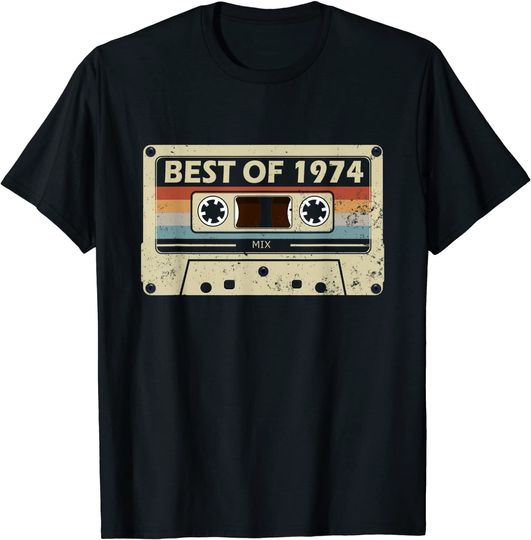 Unissex T-Shirt 1974 Presente De Aniversário 47 Anos Cassete De Música Best Of 1974