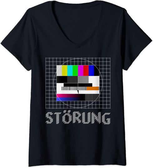 Discover T-shirt Feminino Decote em V Técnica de Teste de Televisão Retro Dos Anos 80 Dia Internacional da Criança na Rádio e Televisão