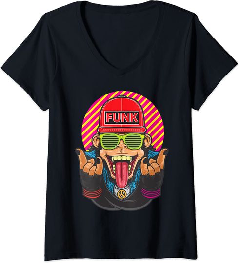 Discover T-shirt para Mulher Decote em V Macaco Hip Hop