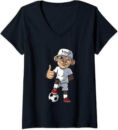 Discover T-shirt para Mulher Decote em V Macaco Jogador de Futebol