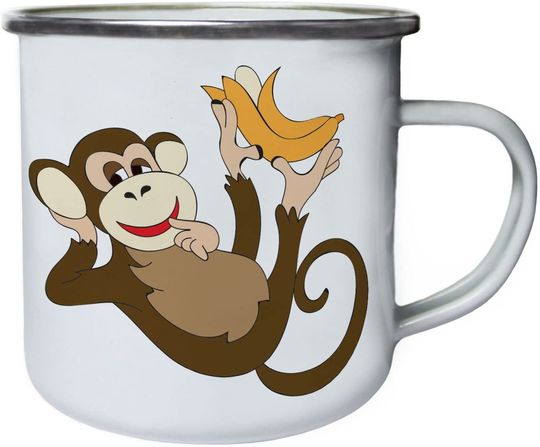 Discover Macaco e Banana | Caneca Branca de Esmalte 350ml