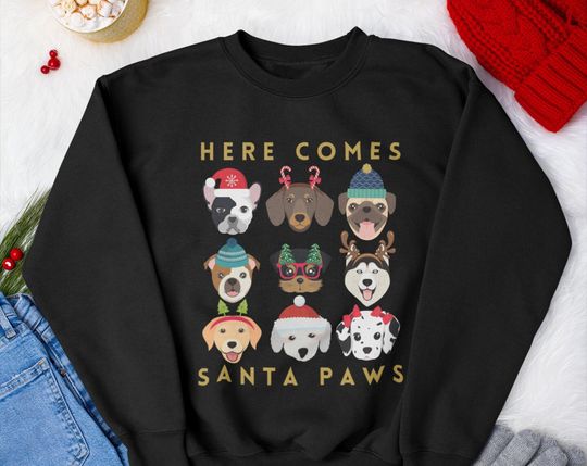 Discover Suéter Sweatshirt Cão de Natal Aí Vem o Papai Noel
