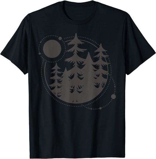 Discover T-shirt Camiseta Manga Curta Masculino Feminino Floresta de Pinheiros Na Noite do Solstício de Inverno