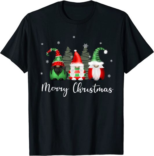 Discover Unissex T-Shirt Feliz Natal Gnomo Padrão de Floco de Neve