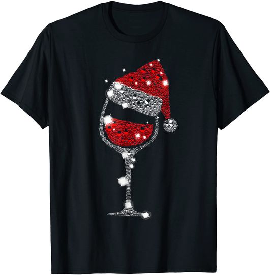 Discover Unissex T-Shirt Feliz Natal Com Taça de Vinho Tinto Presente de Natal
