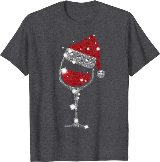 Discover Unissex T-Shirt Feliz Natal Com Taça de Vinho Tinto Presente de Natal