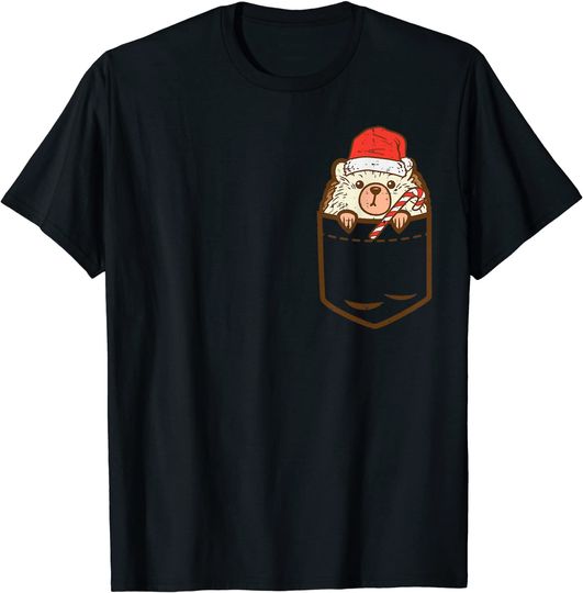 Discover Unissex T-Shirt Feliz Natal Animais De Bolso Ouriço Papai Noel Fofos