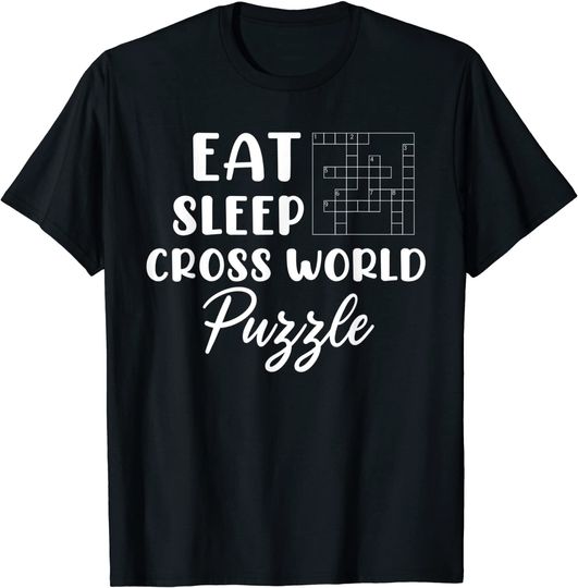 Discover Eat Sleep Crossworld Puzzle | T-shirt Camiseta Manga Curta Unissexo