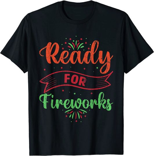 Discover T-shirt Camiseta Manga Curta Unissexo Pronto para Fogos de Artifício Réveillon Feliz Ano Novo