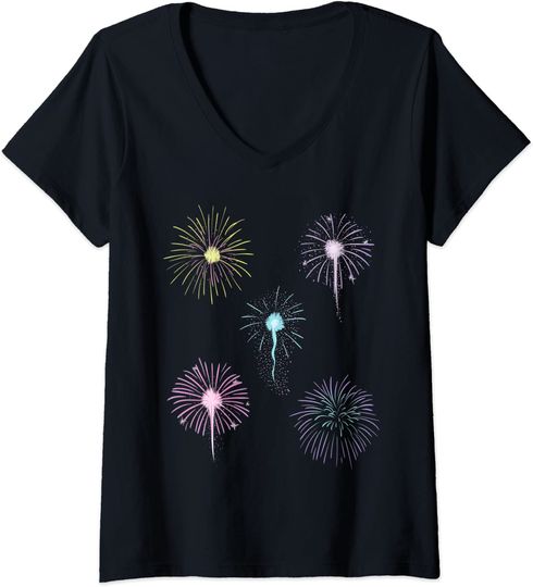 Discover T-shirt Camisete de Mulher com Decote em V Fogos de Artifício