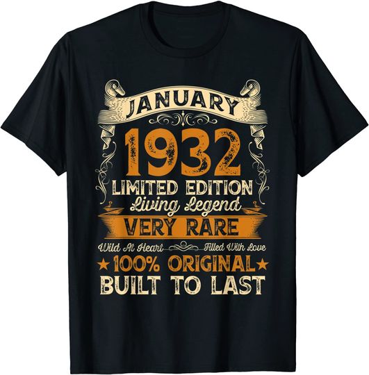 Discover Unissex T-Shirt 1932 Vintage Retro 89 Anos Velho Presente De Janeiro De 1932