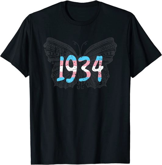 Discover Unissex T-Shirt Camiseta 1934 Bandeira Transgênero De Borboleta Cinza Pride Month