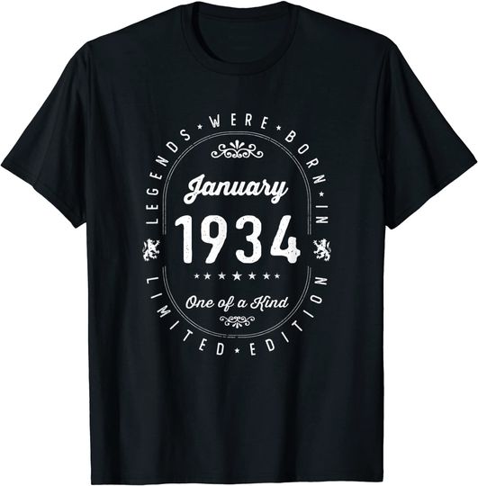 Discover Unissex T-Shirt Camiseta 1934 88 Anos, As Lendas Do Aniversário Nasceram Em Janeiro De 1934
