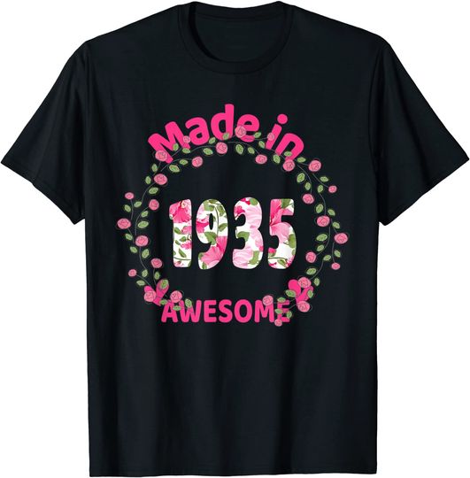Made In 1935 Awesome | T-shirt Camisola Manga Curta Unissexo Decoração com Flores