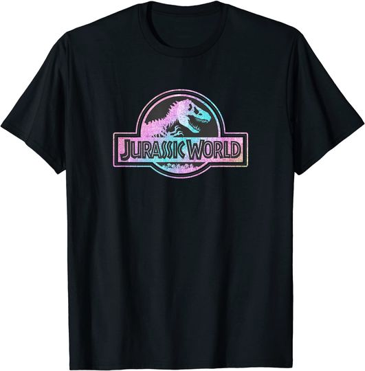 Discover Unissex T-Shirt Camiseta Mundo Jurássico do Logotipo da Folha do Arco-íris