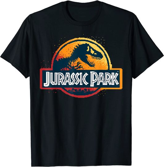 Discover Unissex T-Shirt Camiseta Mundo Jurássico Logotipo da Pixel Arte de Jurássico Parque