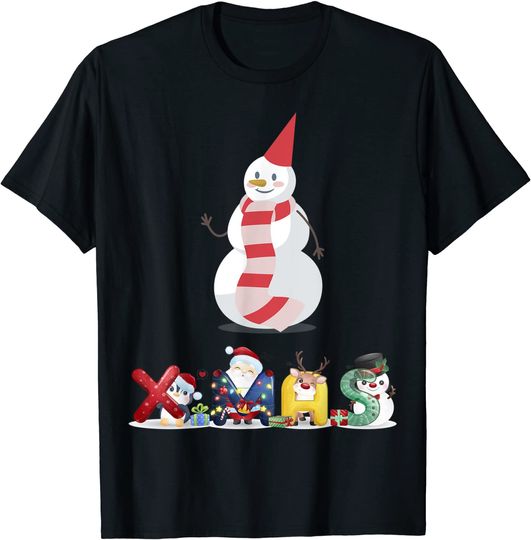 T-shirt Manga Curta Unissexo Natal Decoração de Boneco de Neve