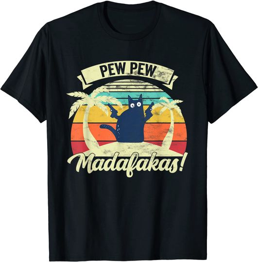Discover Unissex T-Shirt Pew Pew Madafakas Vintage Gato Louco Divertido