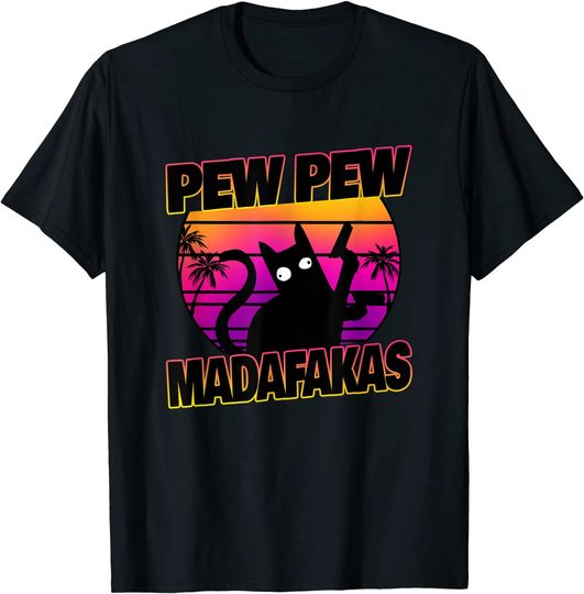 Discover Unissex T-Shirt Pew Pew Madafakas Gato Estética Vaporwave Camiseta