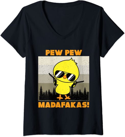 Discover Mulher Pew Pew Madafakas Vintage Crazy Gifts Gráfico Retro Engraçado T-Shirt Decote Em V