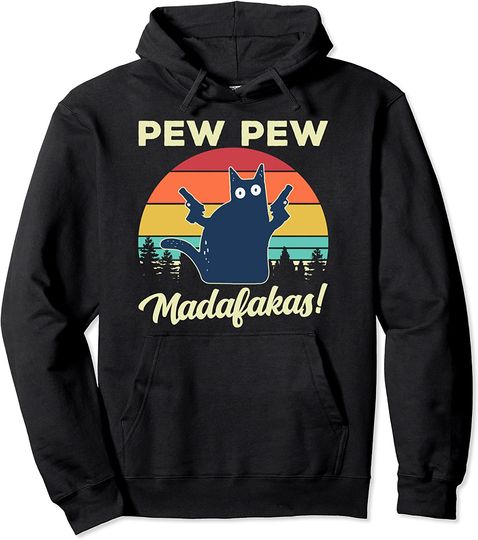 Discover Hoodie Sweater Com Capuz Vintage Gato Louco Divertido Pew Pew Madafakas