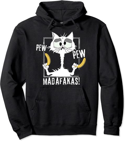 Discover Hoodie Sweater Com Capuz Pew Pew Madafakas Gato do Dia das Bruxas com Bananas Presentes para Amante do Gato