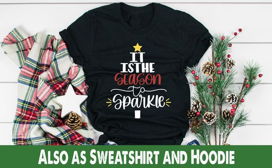 Discover Unissex T-Shirt Is The Season To Sparkle Santa Sazonal Hat Jingle Bells Tee Jesus Cristo Holiday Top Luzes de Natal