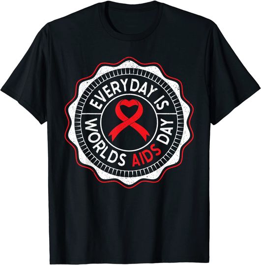 Unissex T-Shirt Camiseta Para Homem E Mulher Todos Os Dias É O Dia Mundial Da AIDS T-Shirt Da Conscientização Da AIDS Da Fita Vermelha Do HIV