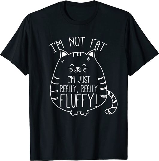 T-Shirt Camiseta Manga Curta Pusheen Não Sou Gordo Sou Realmente Um Gato Engraçado E Fofo