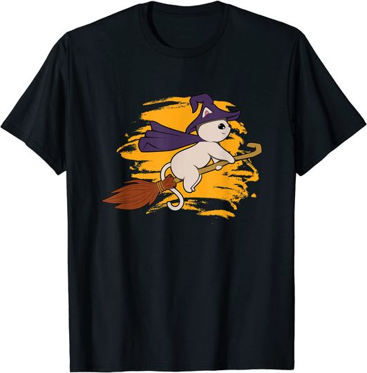 Discover T-shirt Chapéu de Bruxa com Fantasia de Gato | Camiseta Unissexo Presente de Halloween