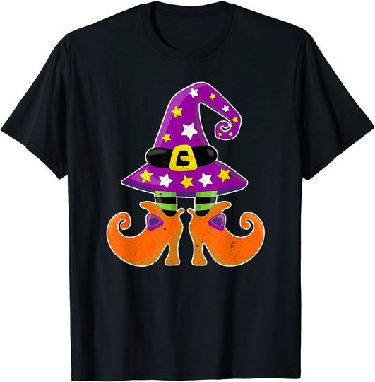 Discover T-shirt Masculino Feminino Chapéu e Sapatos de Bruxa de Halloween
