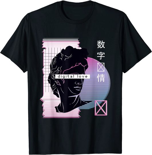 Discover T-shirt para Homem e Mulher Estátua Digital Love Grega Retro Vaporwave Japonesa