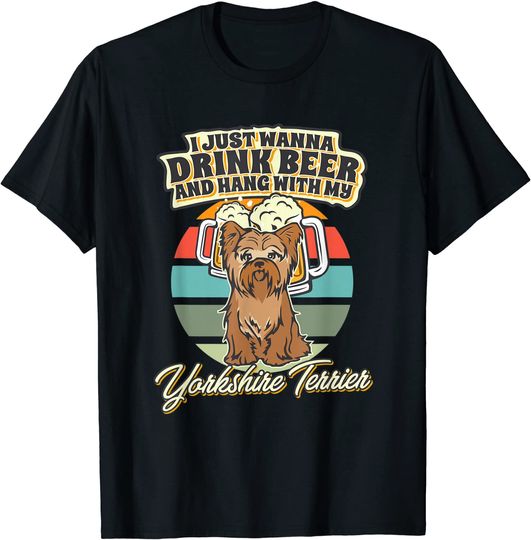Discover T-shirt Unissexo Presente para Amantes de Animais de Estimação Yorkshire Mini e Cerveja