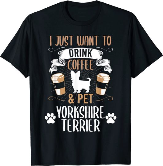 Discover T-shirt Unissexo Presente para Amantes de Animais de Estimação Yorkshire Mini e Café