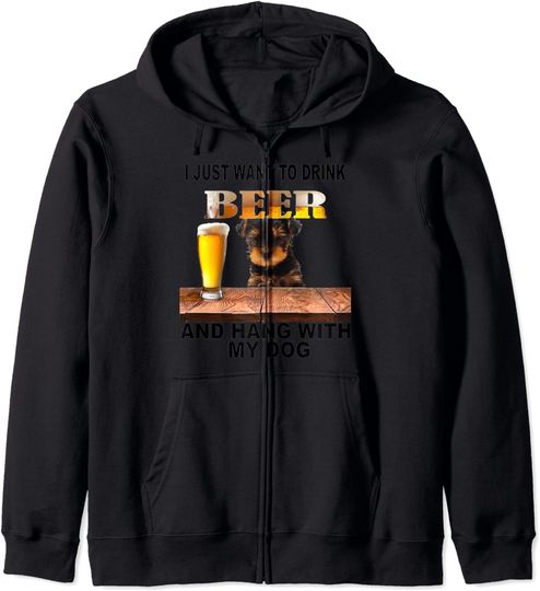 Discover Hoodie Sweatshirt com Fecho-Éclair Presente para Amantes de Animais de Estimação Yorkshire Mini e Cerveja